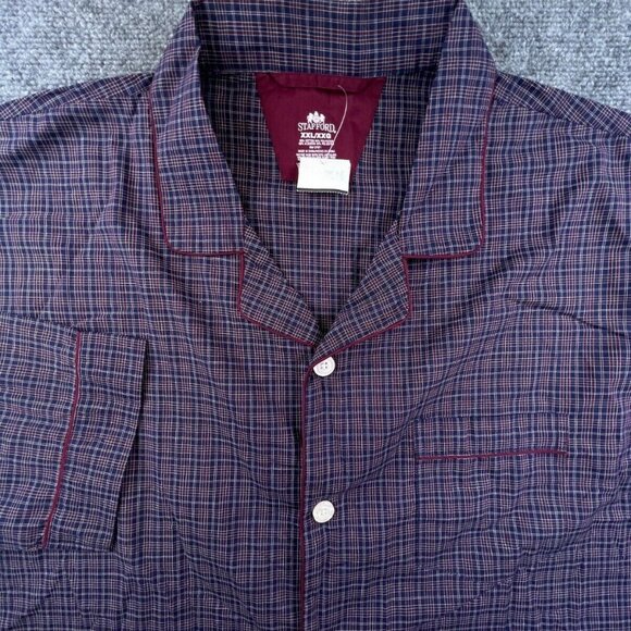 NWT Stafford Button Up Sleep Pajama Shirt 2XL Blue Red Plaid Soft - Picture 1 of 8